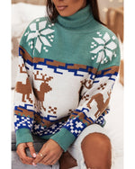 Canton Christmas Reindeer Snowflake Colorblock Turtleneck Sweater - M