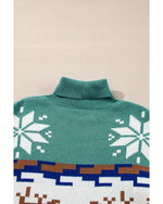 Canton Christmas Reindeer Snowflake Colorblock Turtleneck Sweater - XL
