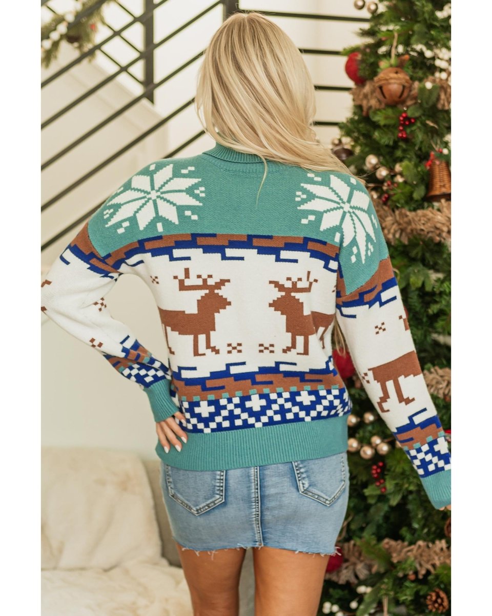 Canton Christmas Reindeer Snowflake Colorblock Turtleneck Sweater - XL