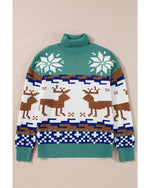 Canton Christmas Reindeer Snowflake Colorblock Turtleneck Sweater - XL