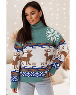 Canton Christmas Reindeer Snowflake Colorblock Turtleneck Sweater - XL