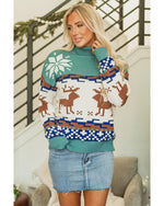Canton Christmas Reindeer Snowflake Colorblock Turtleneck Sweater - XL