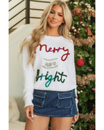 White Tinsel Merry and Bright Graphic Christmas Sweater - L