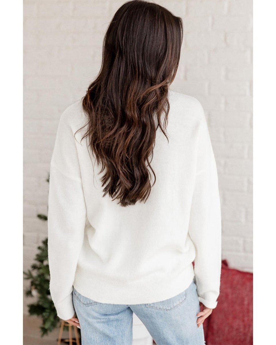White Tinsel Merry and Bright Graphic Christmas Sweater - M