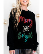 Black Tinsel Merry and Bright Graphic Christmas Sweater - M