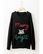 Black Tinsel Merry and Bright Graphic Christmas Sweater - M
