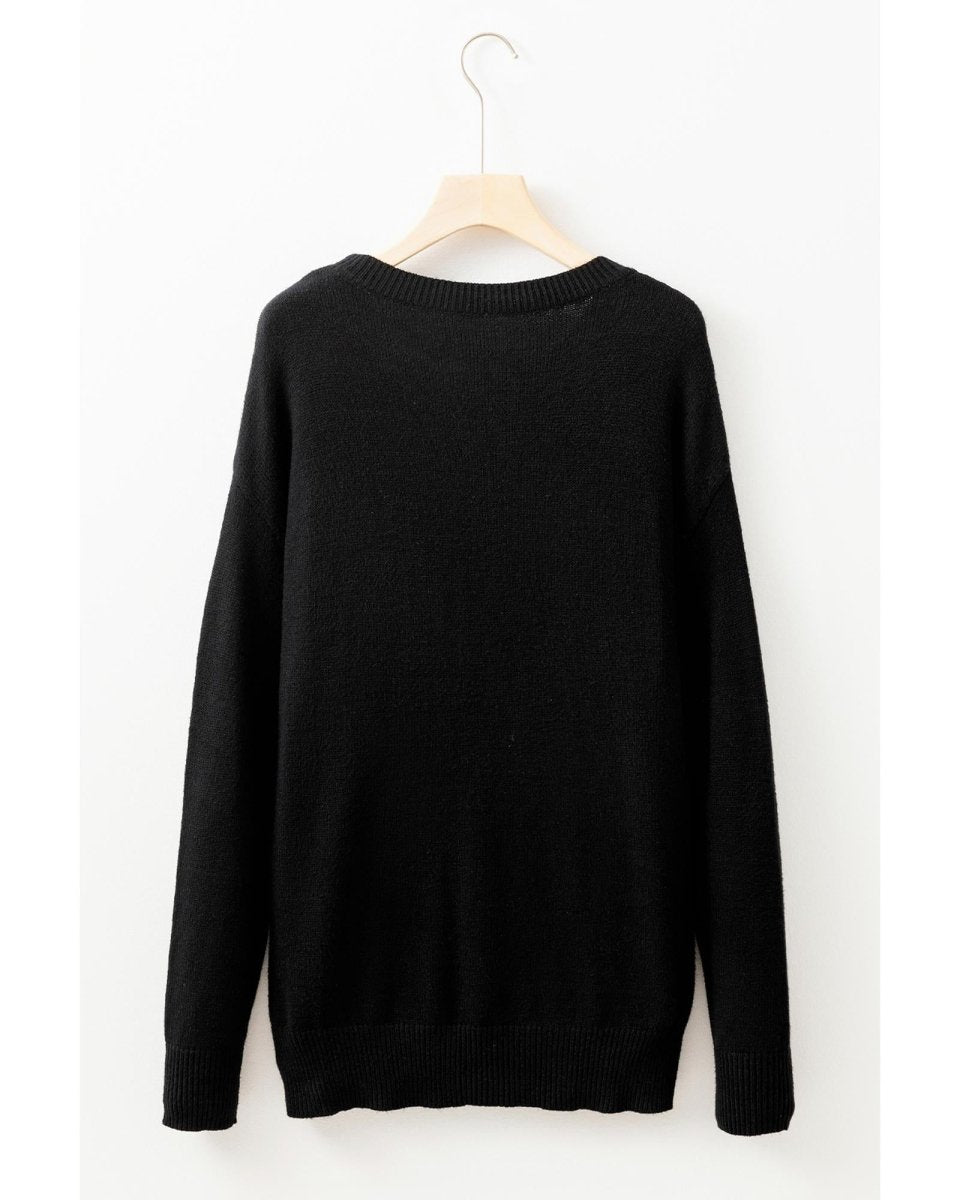 Black Tinsel Merry and Bright Graphic Christmas Sweater - S