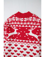 Fiery Red Merry Christmas Reindeer Heart Pattern High Neck Sweater - L