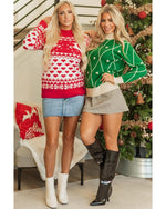 Fiery Red Merry Christmas Reindeer Heart Pattern High Neck Sweater - L