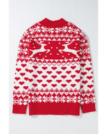 Fiery Red Merry Christmas Reindeer Heart Pattern High Neck Sweater - L