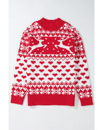 Fiery Red Merry Christmas Reindeer Heart Pattern High Neck Sweater - M