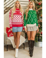Fiery Red Merry Christmas Reindeer Heart Pattern High Neck Sweater - M