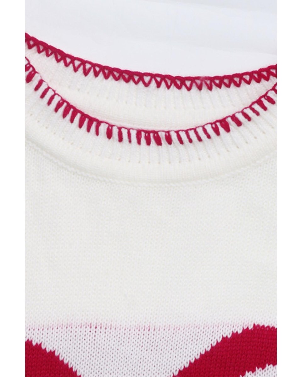White Bow Pattern Contrast Trim Christmas Loose Graphic Sweater - M