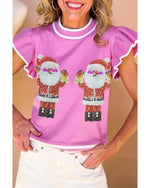 Bonbon Sequin Father Christmas Ruffled Sleeve Sweater T Shirt - L