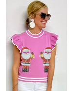 Bonbon Sequin Father Christmas Ruffled Sleeve Sweater T Shirt - L