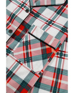 Red Christmas Plaid Print Two Piece Long Sleeve Pajamas Set - L