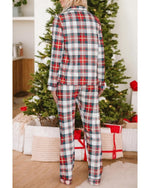 Red Christmas Plaid Print Two Piece Long Sleeve Pajamas Set - XL