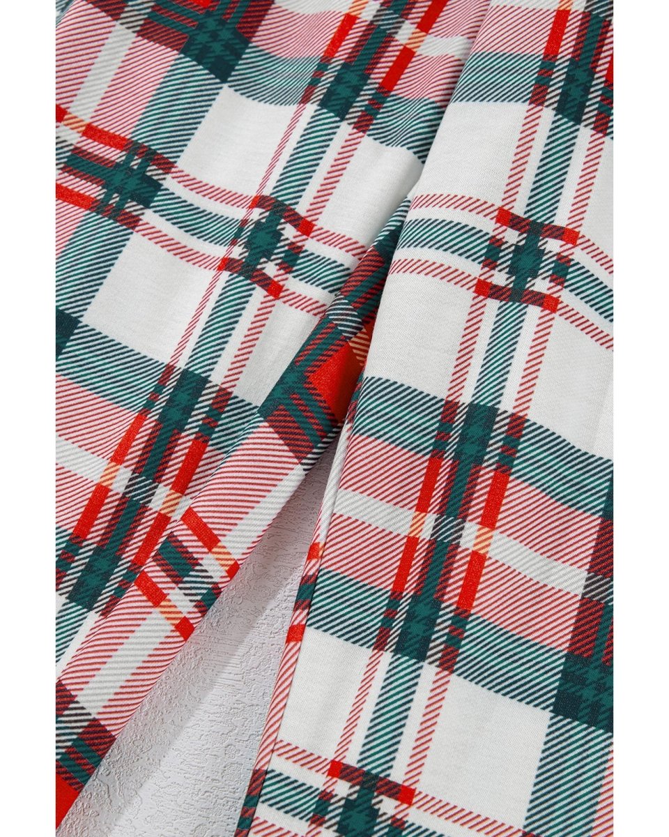 Red Christmas Plaid Print Two Piece Long Sleeve Pajamas Set - XL