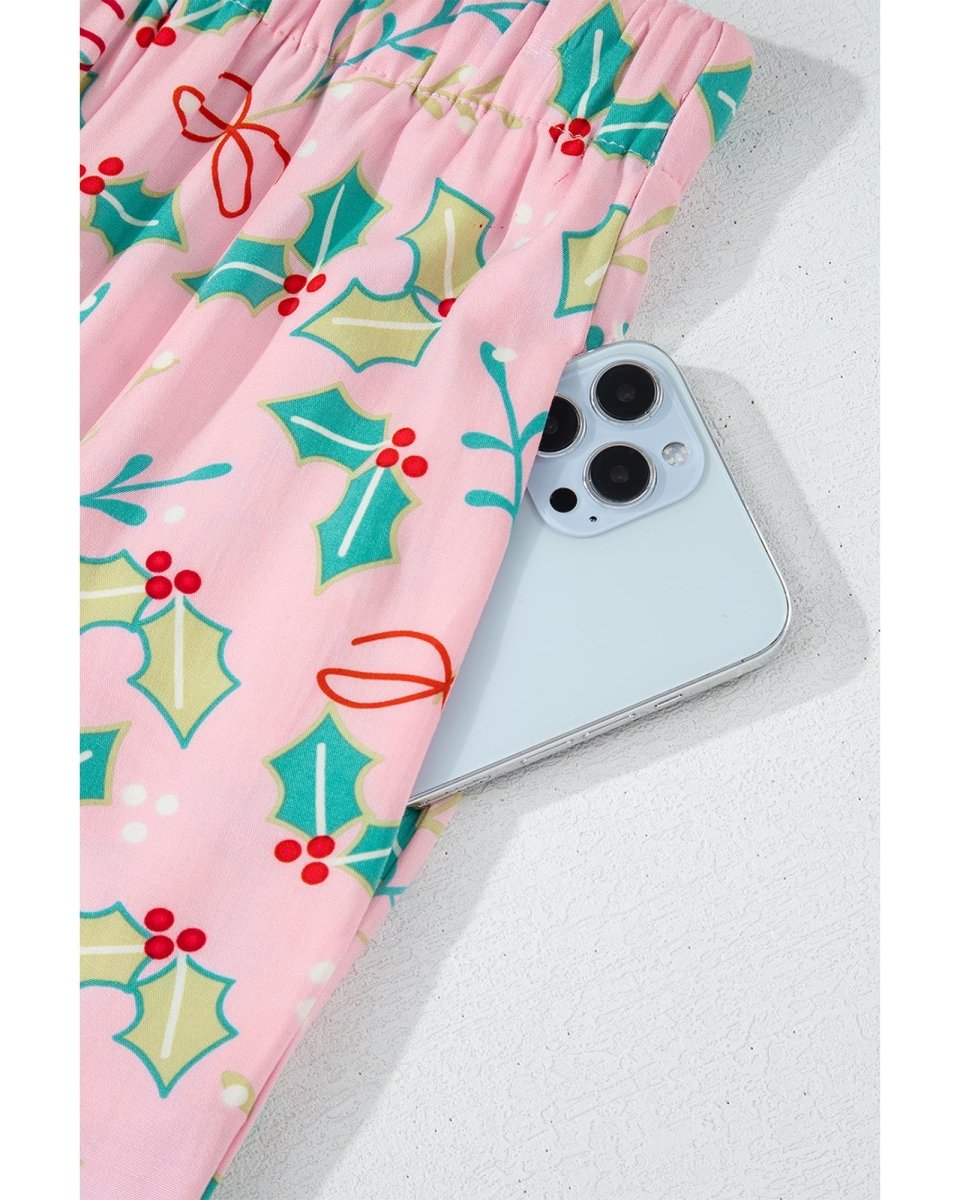 Multicolour Floral Christmas Pajamas Set - S