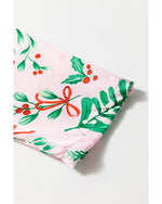 Pink Christmas Berries Plant Print Satin Long Sleeve Pajama Set - L