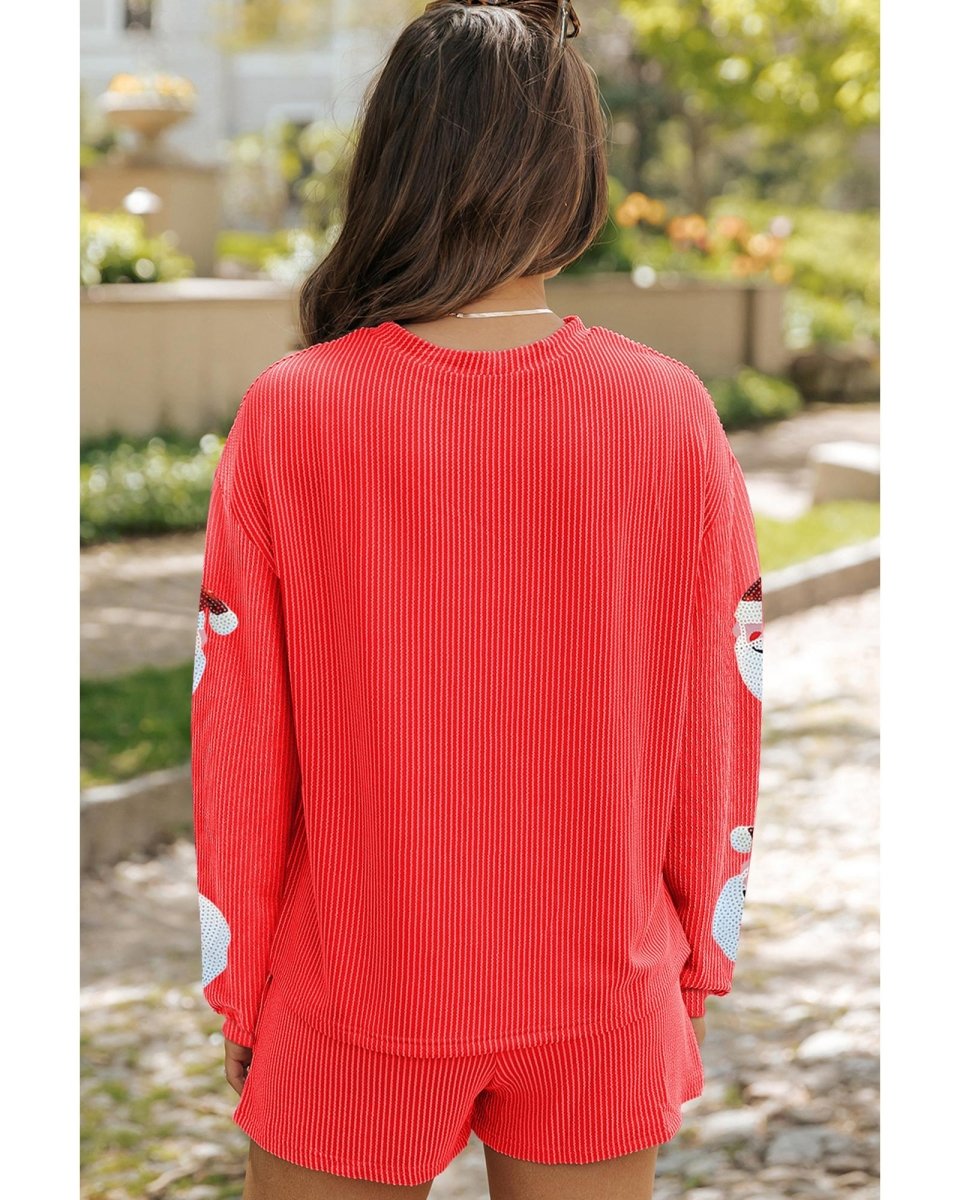Gold Flame Sequin Christmas Santa Clause Corded Pullover and Shorts Set - XL