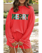 Gold Flame Corded MERRY Christmas Letter Top and Shorts Set - 2XL
