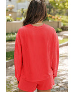 Gold Flame Sequin Christmas Tree Corded Long Sleeve Top ans Shorts Set - L