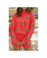 Gold Flame Sequin Christmas Tree Corded Long Sleeve Top ans Shorts Set - XL