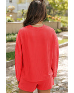 Gold Flame Shiny Father Christmas Corded Long Sleeve Top and Shorts Set - S