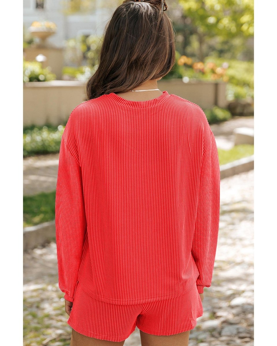 Gold Flame Heat Transfer Christmas Nutcracker Ribbed Long Sleeve Top Shorts Set - L