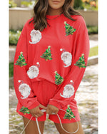 Gold Flame Sequined Christmas Tree Santa Claus Graphic Corded 2pcs Outfit - 2XL