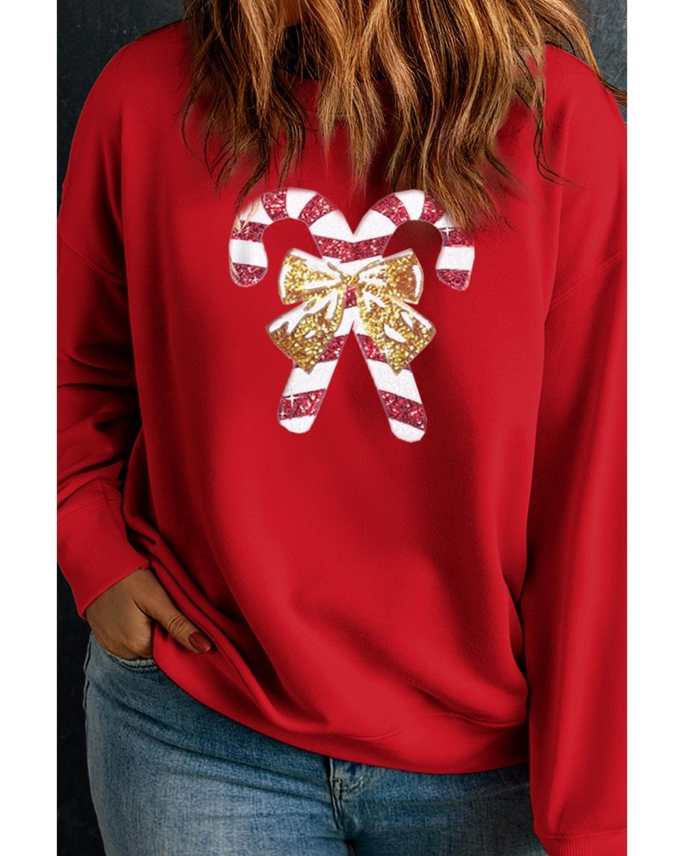 Racing Red Christmas Candy Cane Graphic Plus Size Sweatshirt - 4X