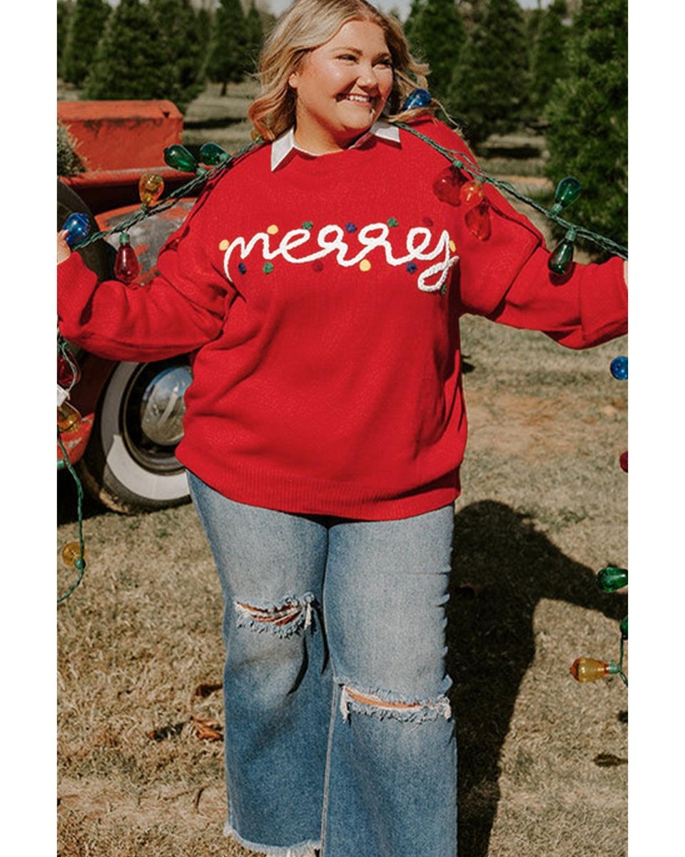 Fiery Red Merry Graphic Christmas Plus Size Sweater - 3X