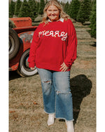 Fiery Red Merry Graphic Christmas Plus Size Sweater - 3X