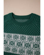 Green Christmas Snowflake Pattern Drop Shoulder Plus Size Sweater - 4X