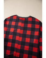 Fiery Red Christmas Buffalo Print Henley Top and Shorts Plus Size Set - 3X