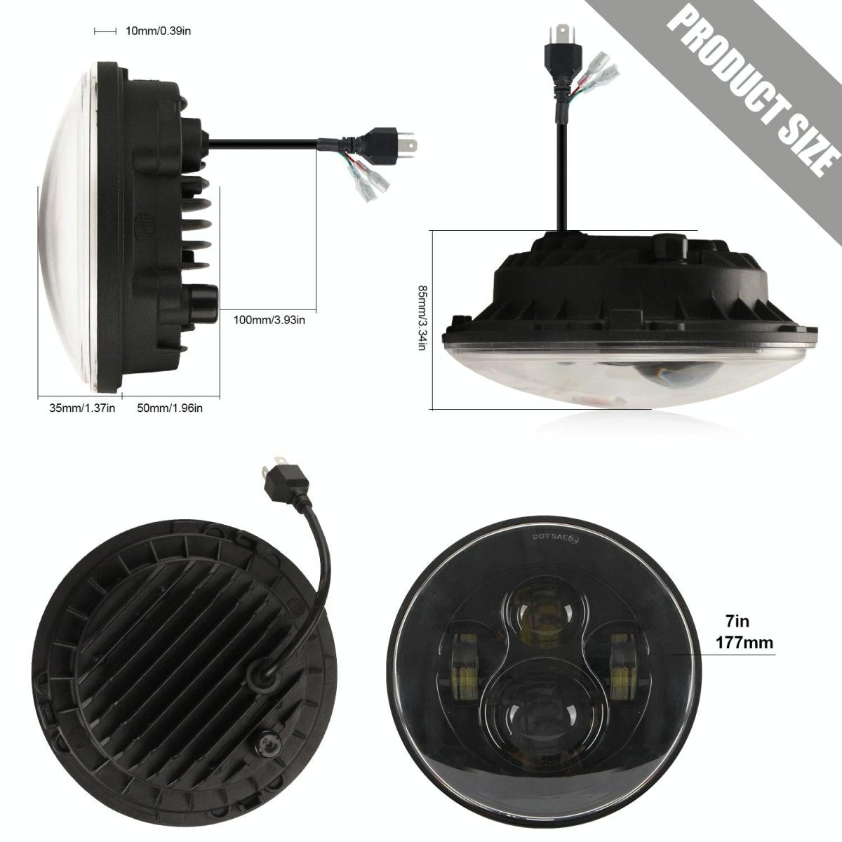 7 Inch H4 / H13 Dc 9V - 30V 4000Lm 6000K 40W 7 Inch Car Round Shape Led Headlight Lamps For Jeep Wrangler