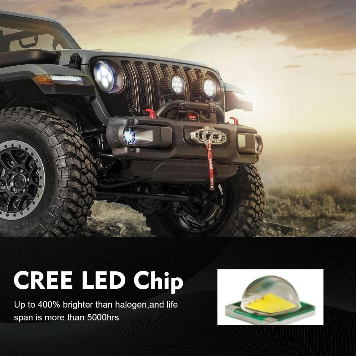 7 Inch H4 / H13 Dc 9V - 30V 4000Lm 6000K 40W 7 Inch Car Round Shape Led Headlight Lamps For Jeep Wrangler