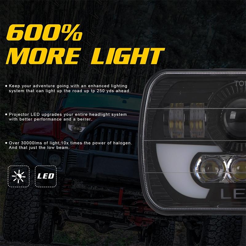 7 Inch 35W 4000Lm 6000K + Amber Car Truck Square Led Headlights Work Lights Spotlight
