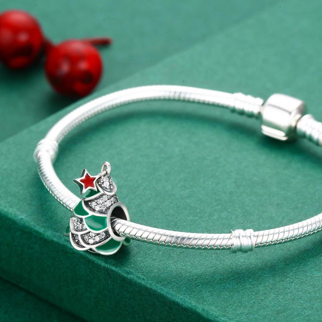 925 Sterling Silver Christmas Tree Bead Pendant For Diy Bracelets & Necklaces