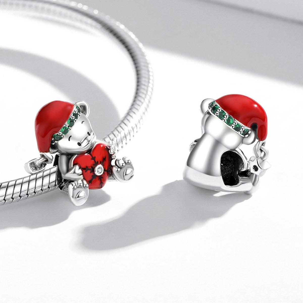 925 Sterling Silver Christmas Bear Charm For Diy Bracelets & Necklaces