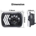 2 Pcs 5X7 Inch Car Modified Red Background Led Square Headlamp For Jeep Wrangler