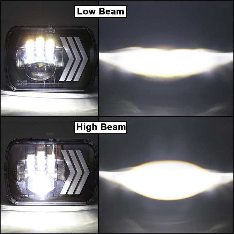 2 Pcs 5X7 Inch Car Modified Red Background Led Square Headlamp For Jeep Wrangler