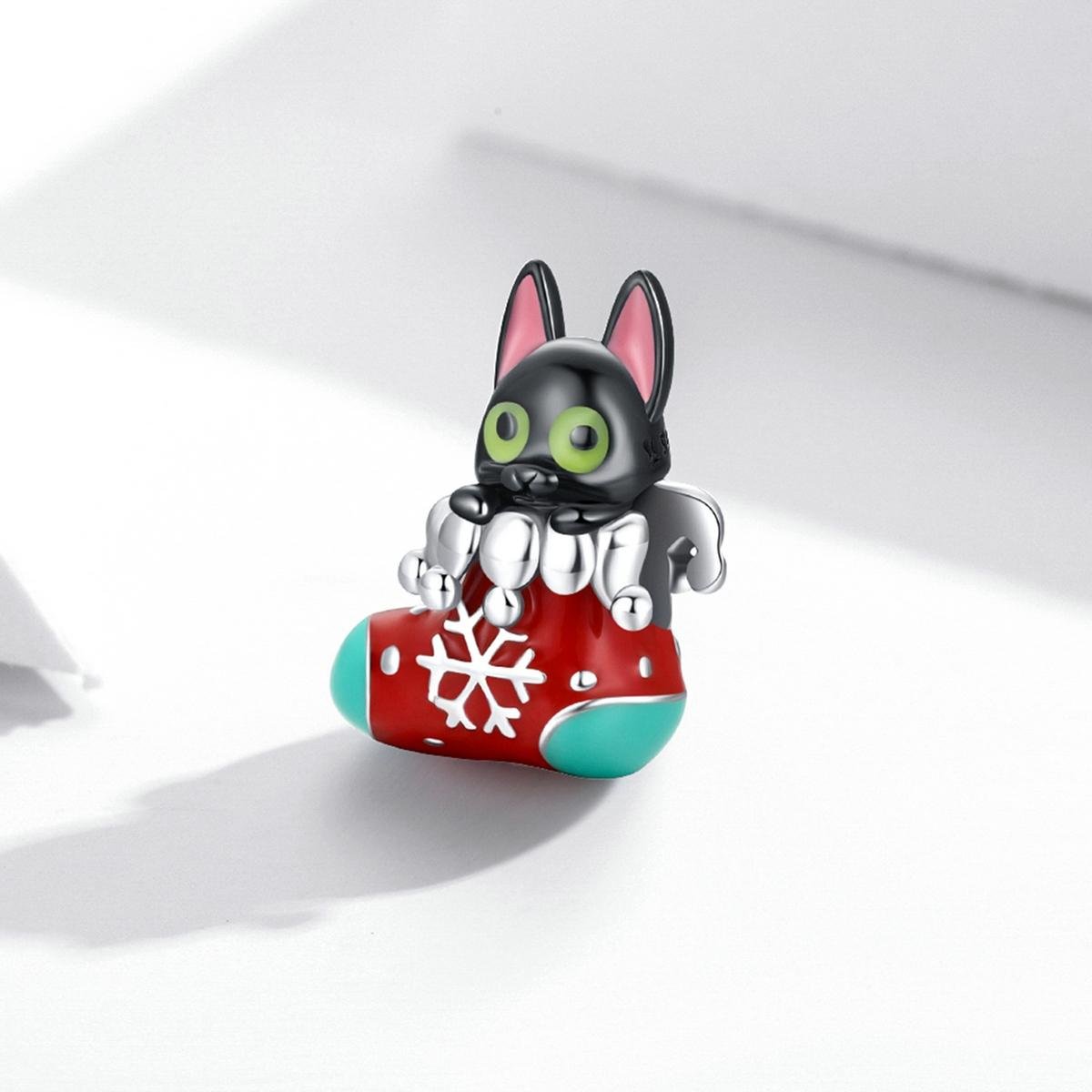 925 Sterling Silver Christmas Sock Cat Beads For Diy Bracelets & Necklaces
