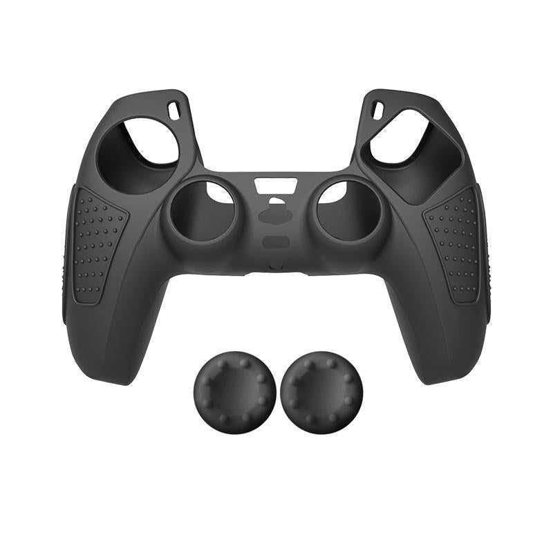 Black Silicone Protective Case for Ps5 Gamepad - Anti - skid Cover - Black + 8 Hats
