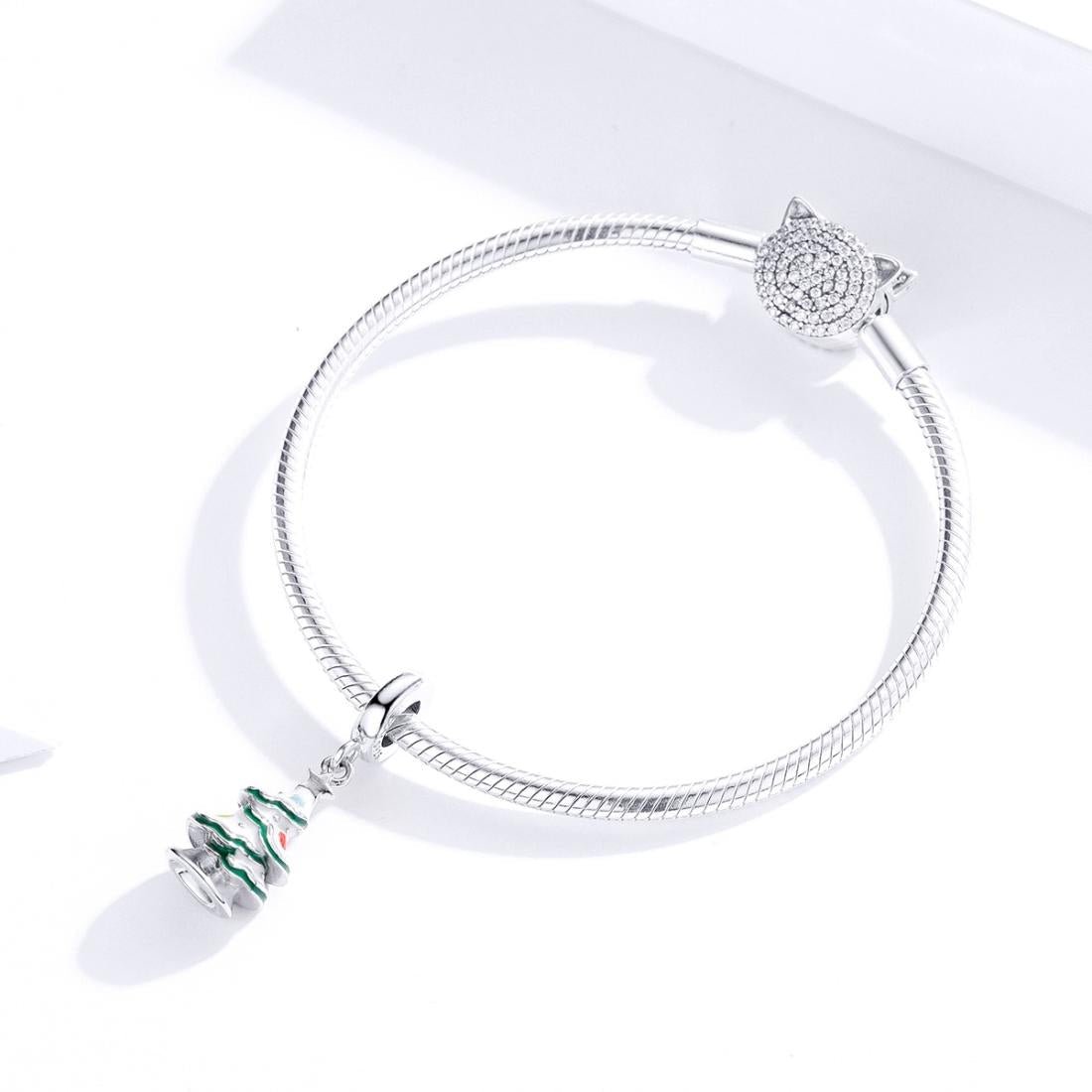 925 Sterling Silver Platinum Plated Christmas Tree Pendant For Diy Bracelets And Necklaces