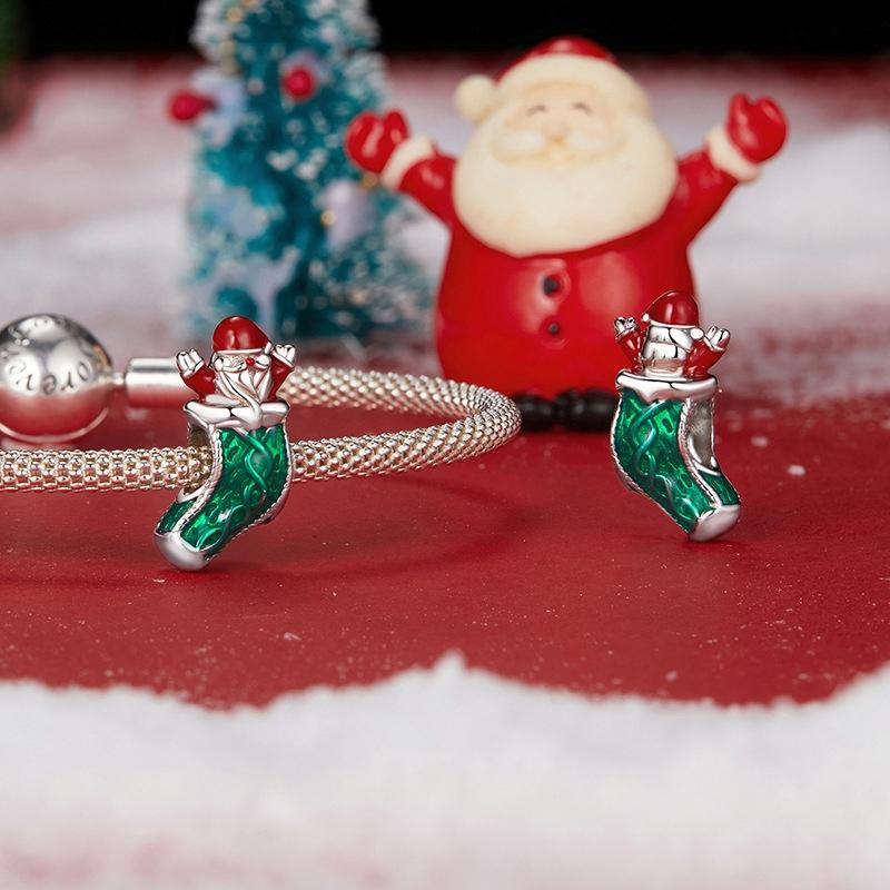 925 Sterling Silver Santa Bracelet Christmas Beads