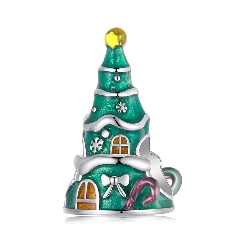 925 Sterling Silver Christmas Tree House Bracelet Beads