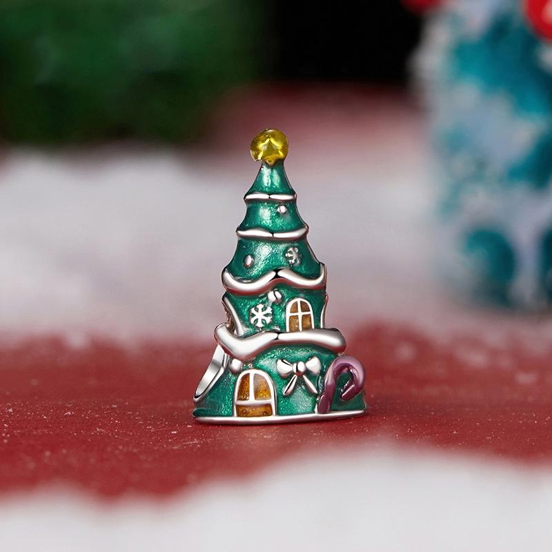 925 Sterling Silver Christmas Tree House Bracelet Beads