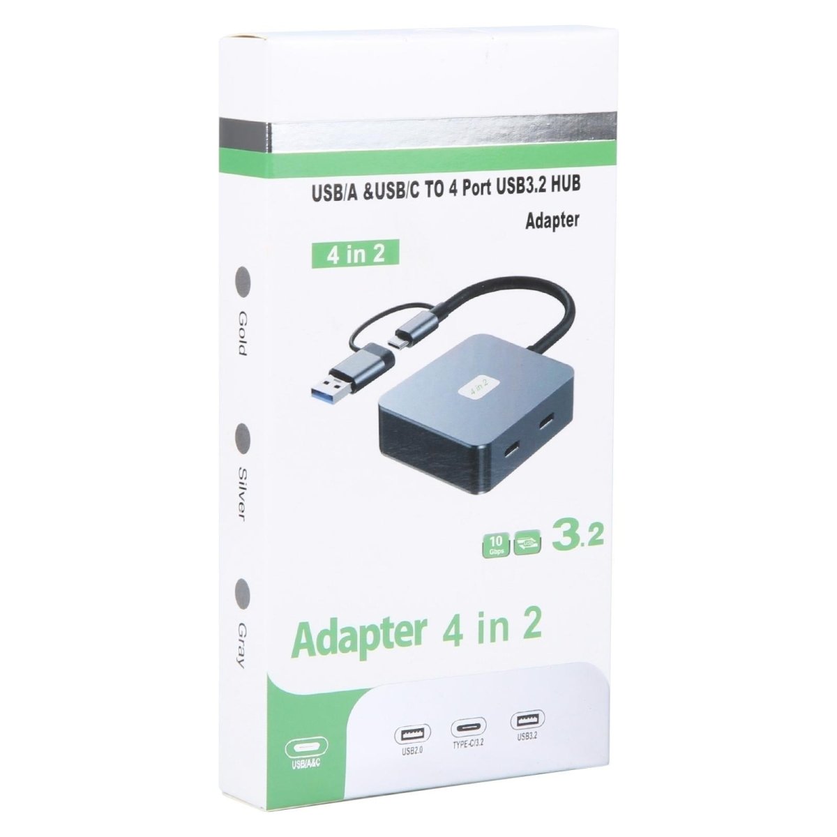 4 - In - 2 Usb + Usb - C 4 Port Hub Adapter Grey